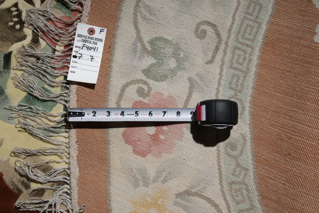 7 x 7 Round Bamboo Silk Handmade Rug French Round Aubusson Rug #F-4041