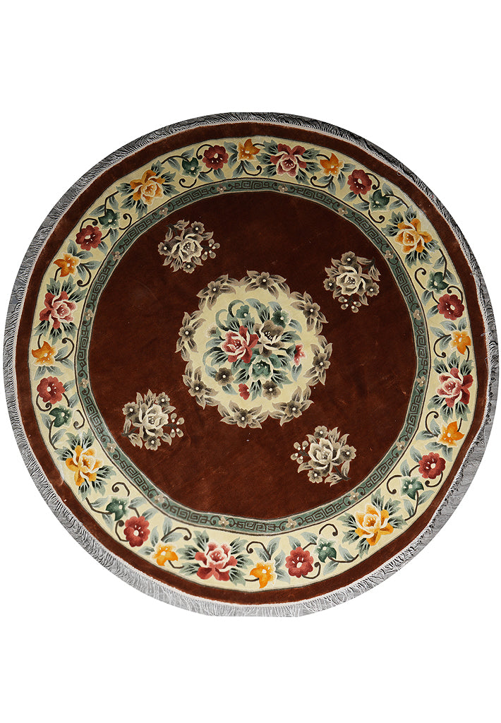 7 x 7 Round Bamboo Silk Handmade Rug French Round Aubusson Rug #F-4041