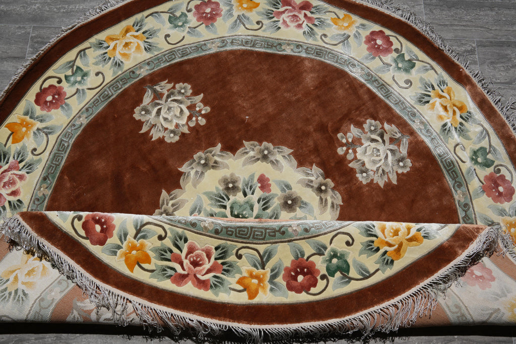 7 x 7 Round Bamboo Silk Handmade Rug French Round Aubusson Rug #F-4041