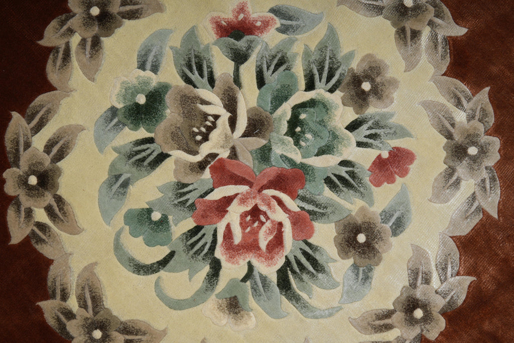 7 x 7 Round Bamboo Silk Handmade Rug French Round Aubusson Rug #F-4041