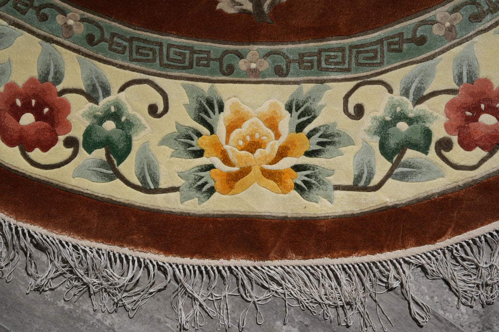 7 x 7 Round Bamboo Silk Handmade Rug French Round Aubusson Rug #F-4041