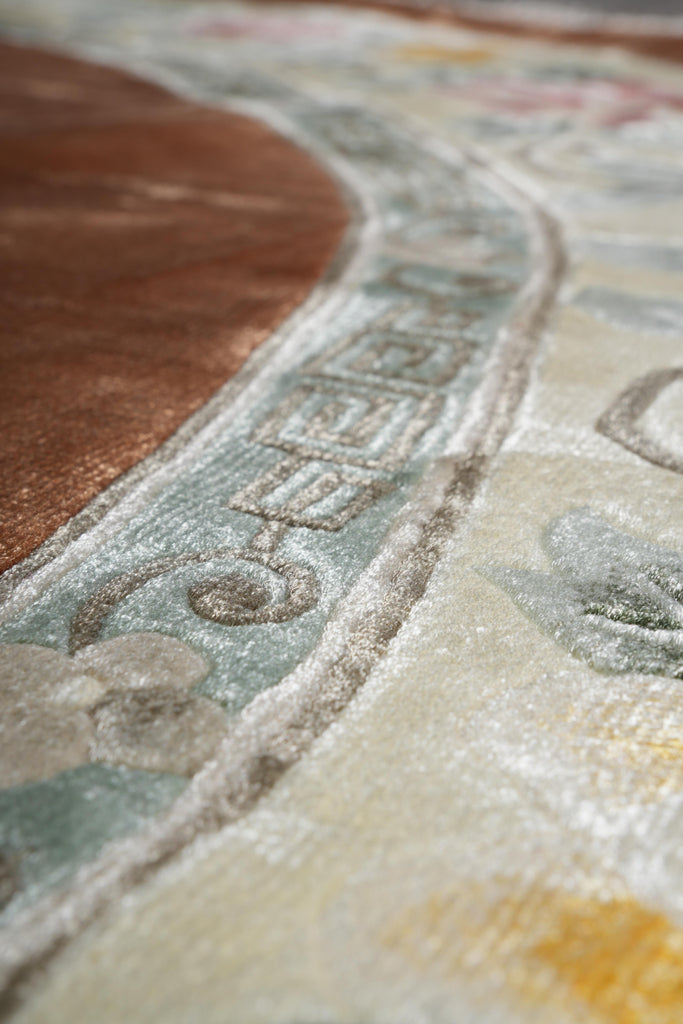 7 x 7 Round Bamboo Silk Handmade Rug French Round Aubusson Rug #F-4041