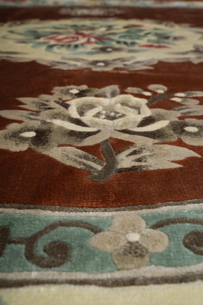 7 x 7 Round Bamboo Silk Handmade Rug French Round Aubusson Rug #F-4041