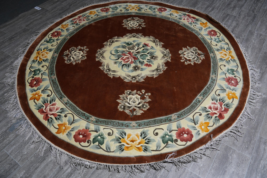 7 x 7 Round Bamboo Silk Handmade Rug French Round Aubusson Rug #F-4041