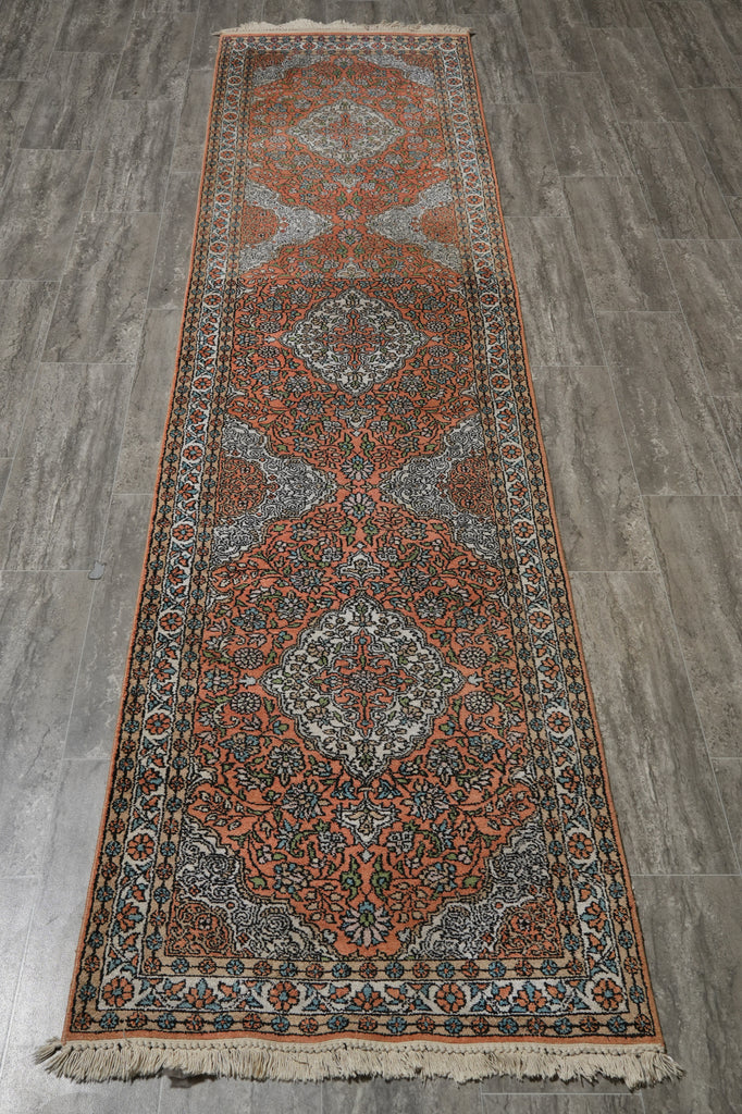 2.6 x 10 Salmon Red Kashmir Silk Runner 23512