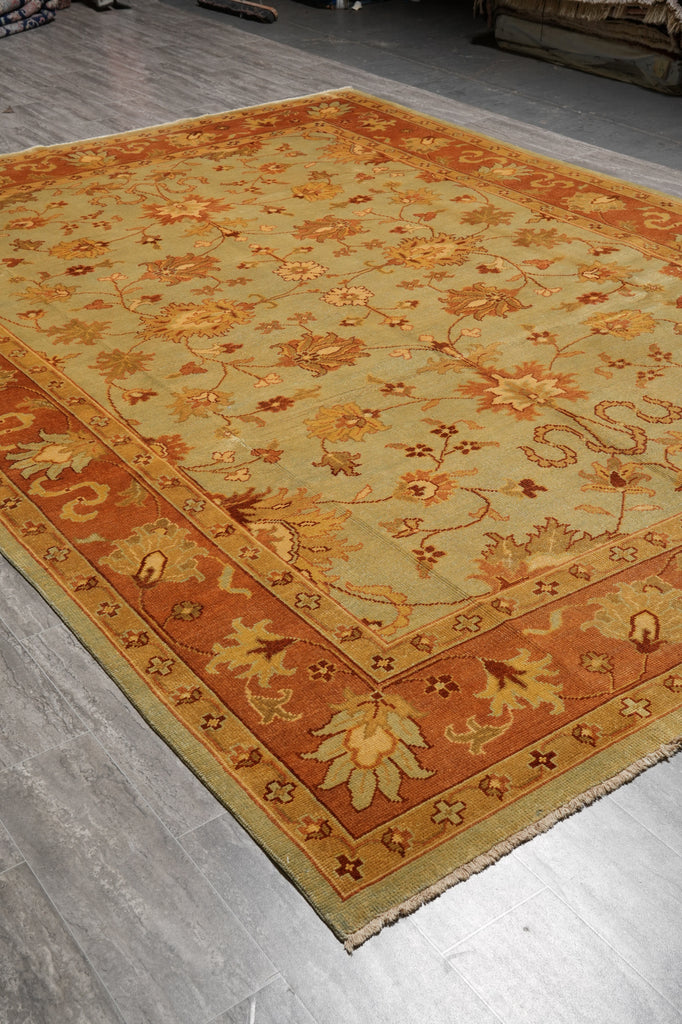 9 x 12.4 Green New Handmade Oushak Rug #PIX-806-06