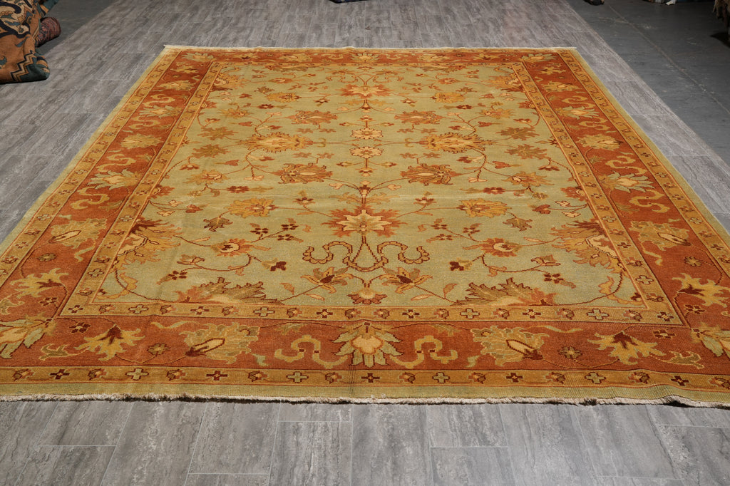 9 x 12.4 Green New Handmade Oushak Rug #PIX-806-06