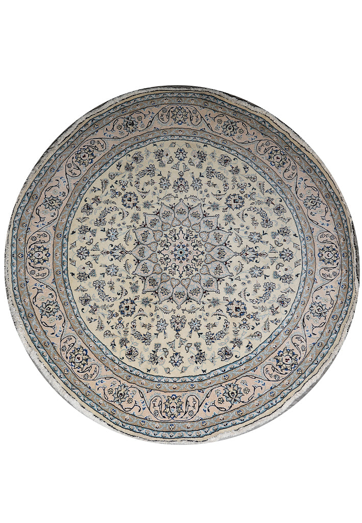8.2 x 8.4 Round Perian Nain Wool and Silk Rug #F-4043