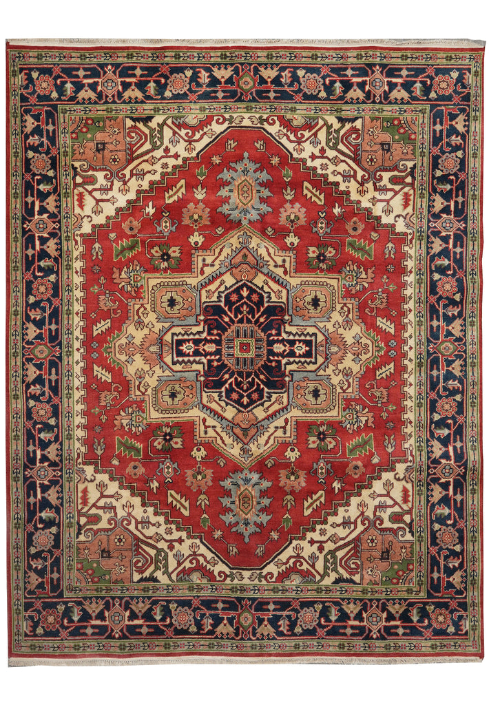 8' x 10' Serapi Heriz Rug – Classic Red Field with Navy Geometric Medallion #F-74909