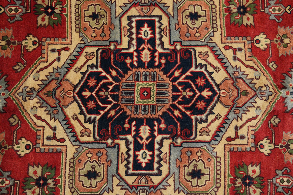 8' x 10' Serapi Heriz Rug – Classic Red Field with Navy Geometric Medallion #F-74909