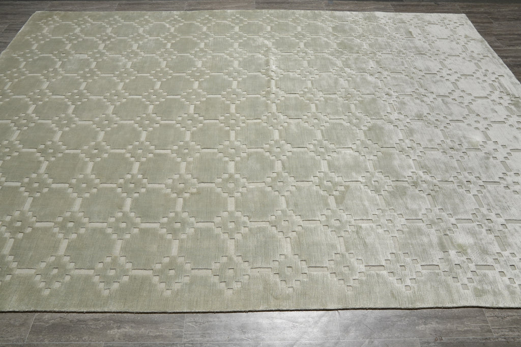 8.9 x 12 Solid One Color Gray Contemporary Rug Bamboo Slik #F-5648