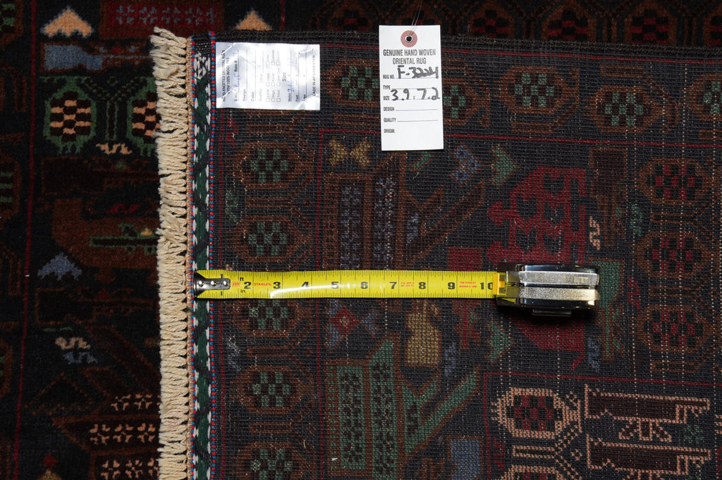 3.9 x 7 Afghan War Rug Handmade Wool Tank Fight Ammunitions #F-3224