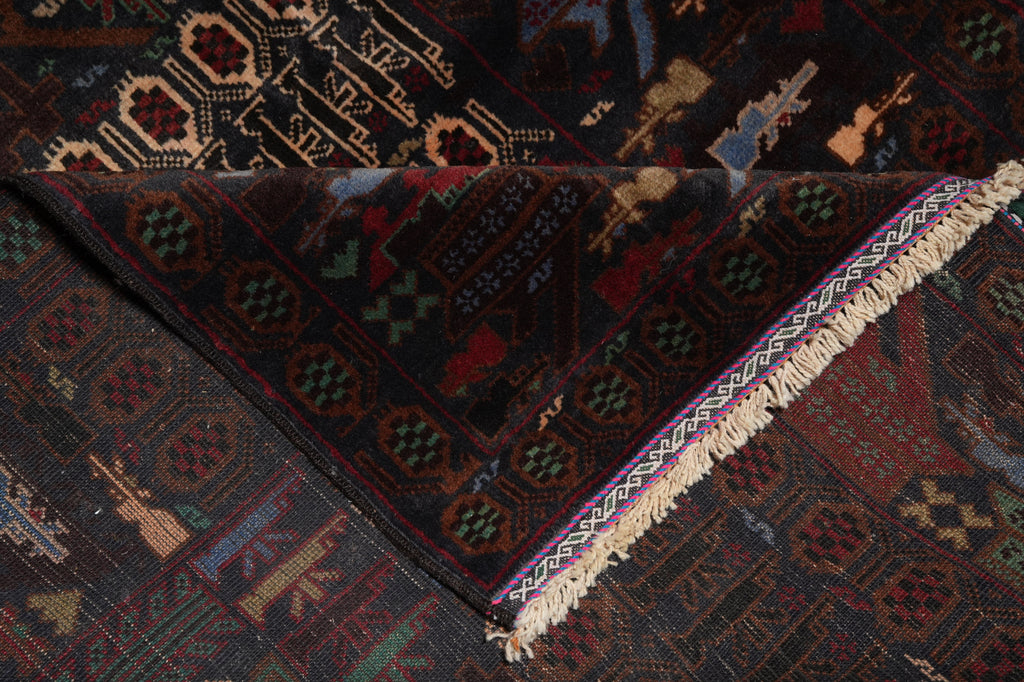3.9 x 7 Afghan War Rug Handmade Wool Tank Fight Ammunitions #F-3224