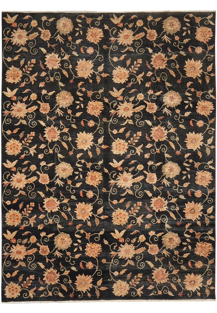 9 x 12 Black Transitional Modern Handmade Rug #F-4398