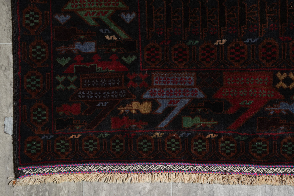3.9 x 7 Afghan War Rug Handmade Wool Tank Fight Ammunitions #F-3224