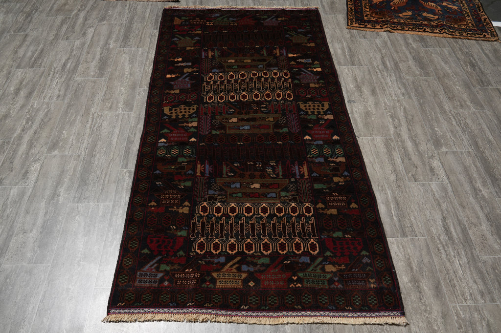 3.9 x 7 Afghan War Rug Handmade Wool Tank Fight Ammunitions #F-3224