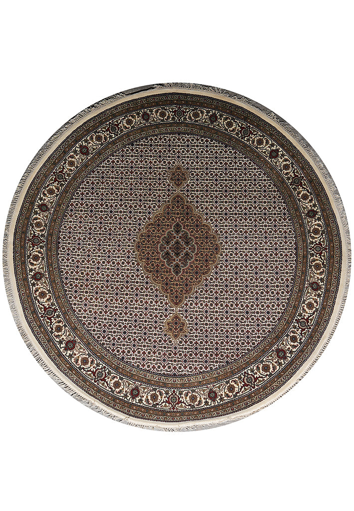 6.8 x 6.8 Round Fine Handmade Rug Wool and Silk Mahi Tabriz #F-4047