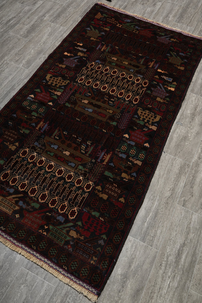 3.9 x 7 Afghan War Rug Handmade Wool Tank Fight Ammunitions #F-3224