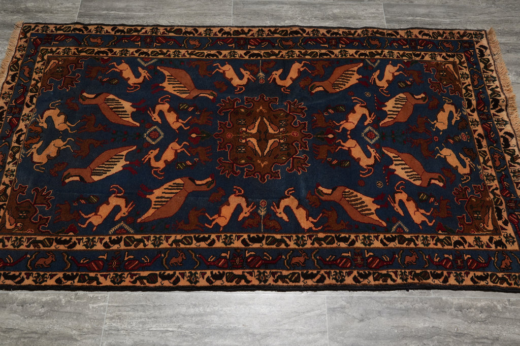 3.5 x 6 Intersting Tribal Afghan Rug Birds Animals #F-3222