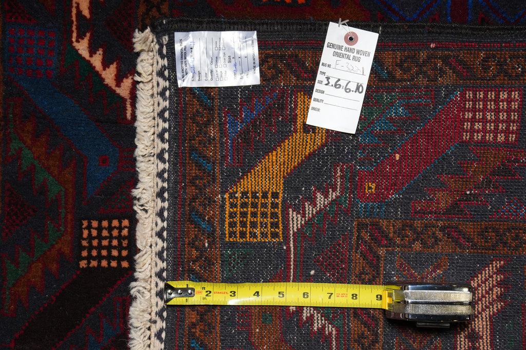 3.6 x 7 Tribal Rug Handmade Wool Afghanistan #F-3221