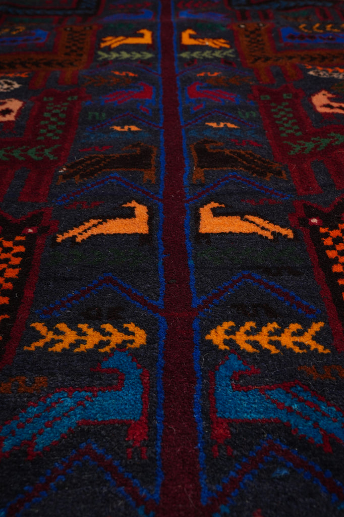 3.6 x 7 Tribal Rug Handmade Wool Afghanistan #F-3221