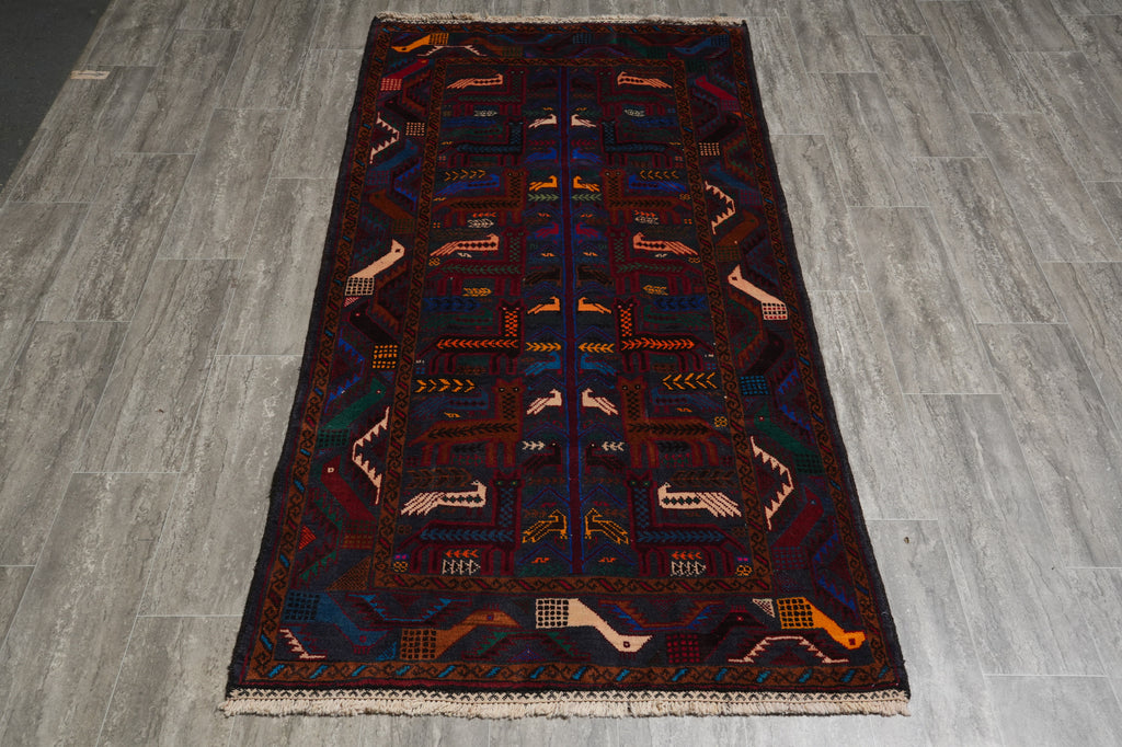 3.6 x 7 Tribal Rug Handmade Wool Afghanistan #F-3221