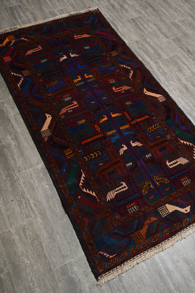 3.6 x 7 Tribal Rug Handmade Wool Afghanistan #F-3221