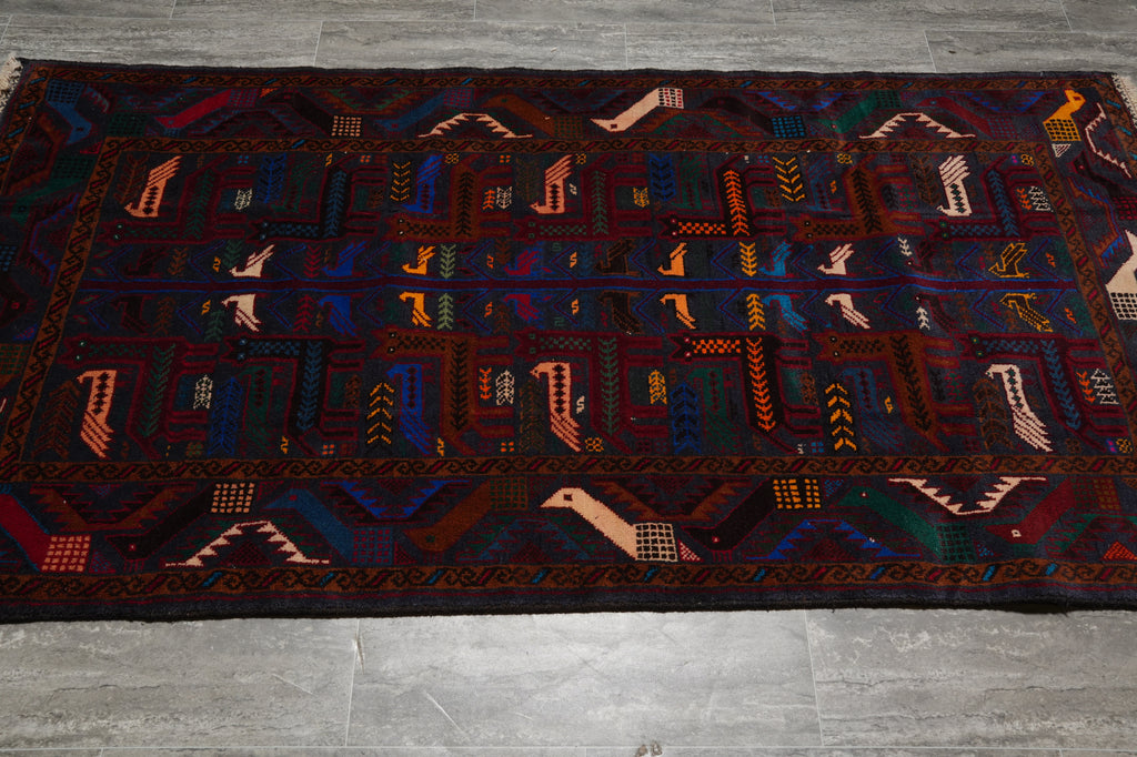 3.6 x 7 Tribal Rug Handmade Wool Afghanistan #F-3221