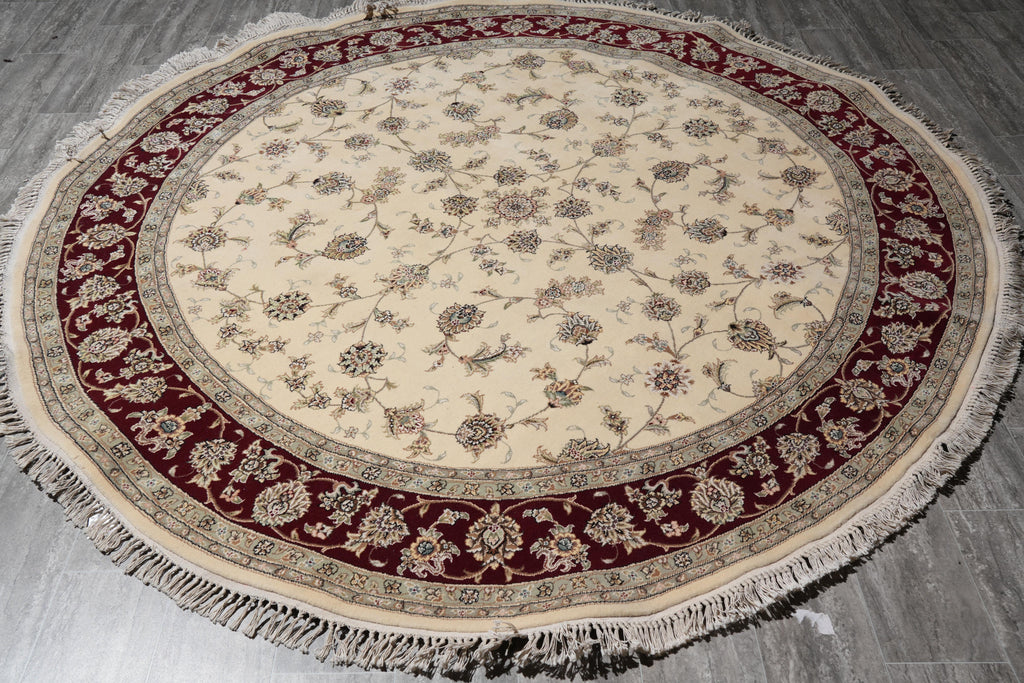 8.0 x 8.0 Round Finely Handmade Wool and Silk Rug #F-4049