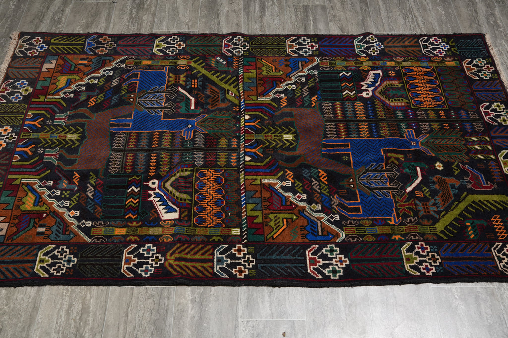 3.9 x 6.9 Tribal Wool Rug Handmade Afghanistan Wool on Wool #F-3225