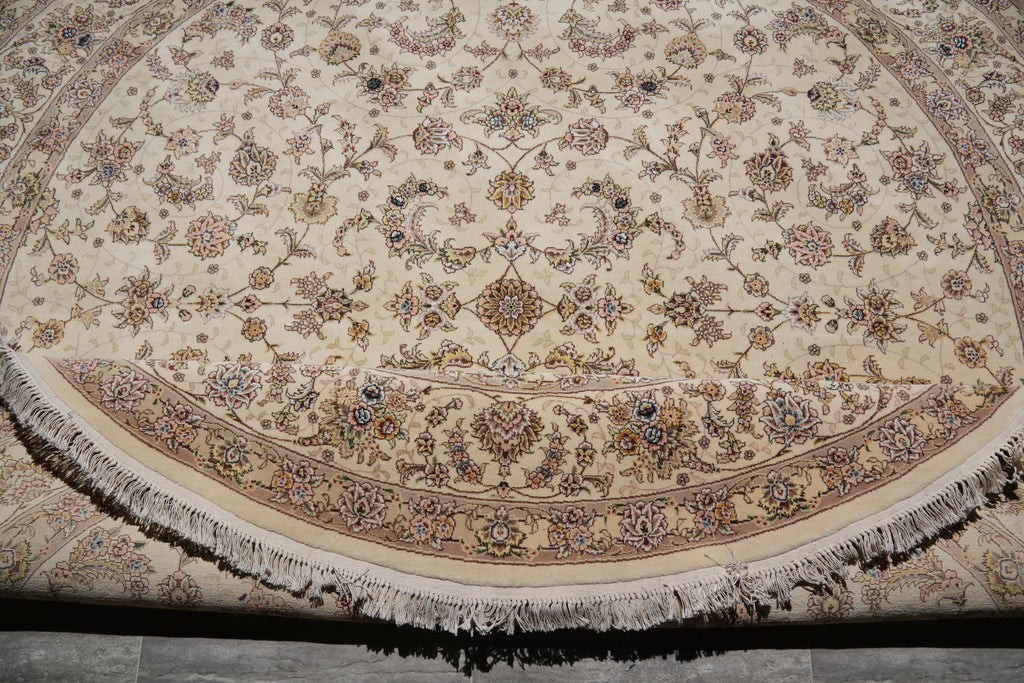 10.0 x 10.0 Round Finely Hand-Knotted Wool and Silk Rug #F-4050