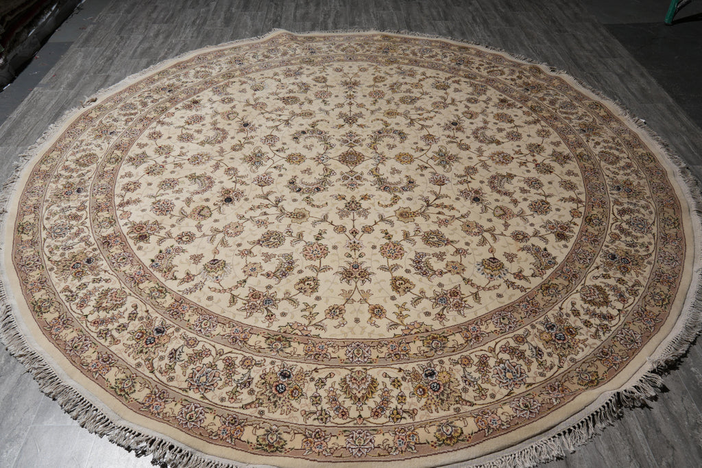 10.0 x 10.0 Round Finely Hand-Knotted Wool and Silk Rug #F-4050