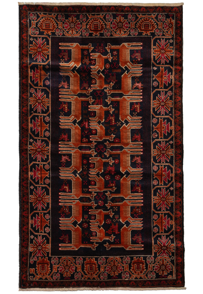 3 x 5.5 Tribal Afghan Rug Animal Motif #F-3226