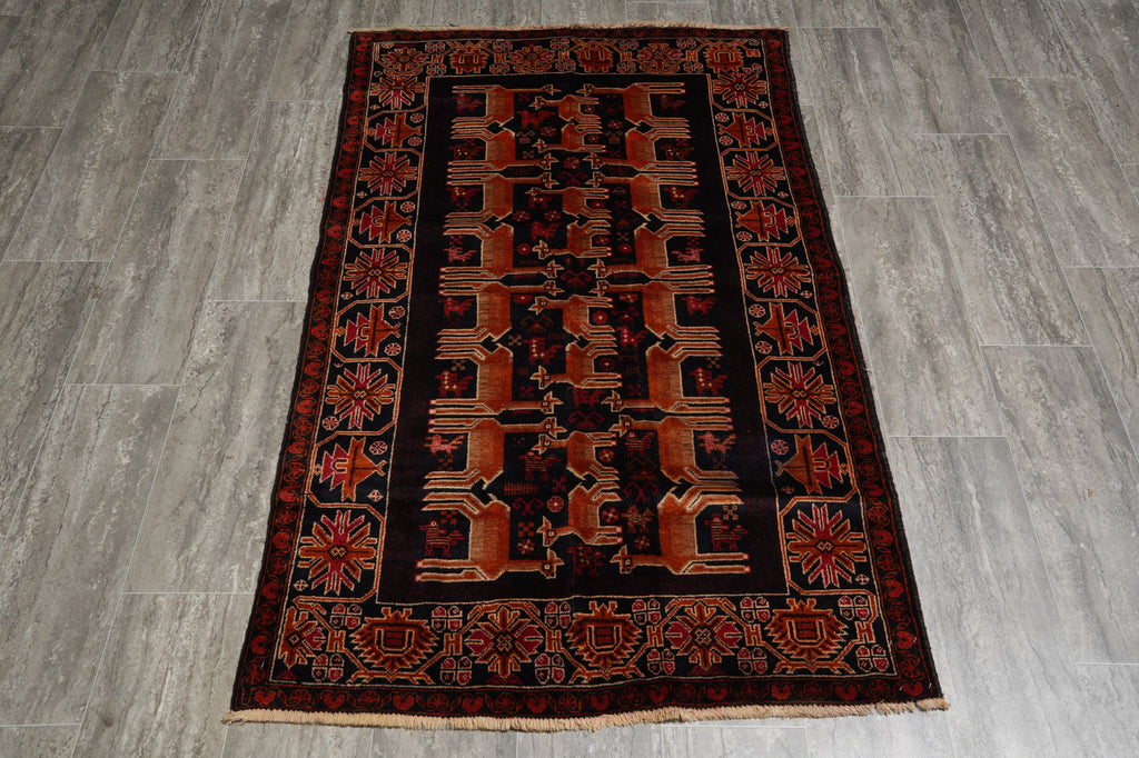 3 x 5.5 Tribal Afghan Rug Animal Motif #F-3226
