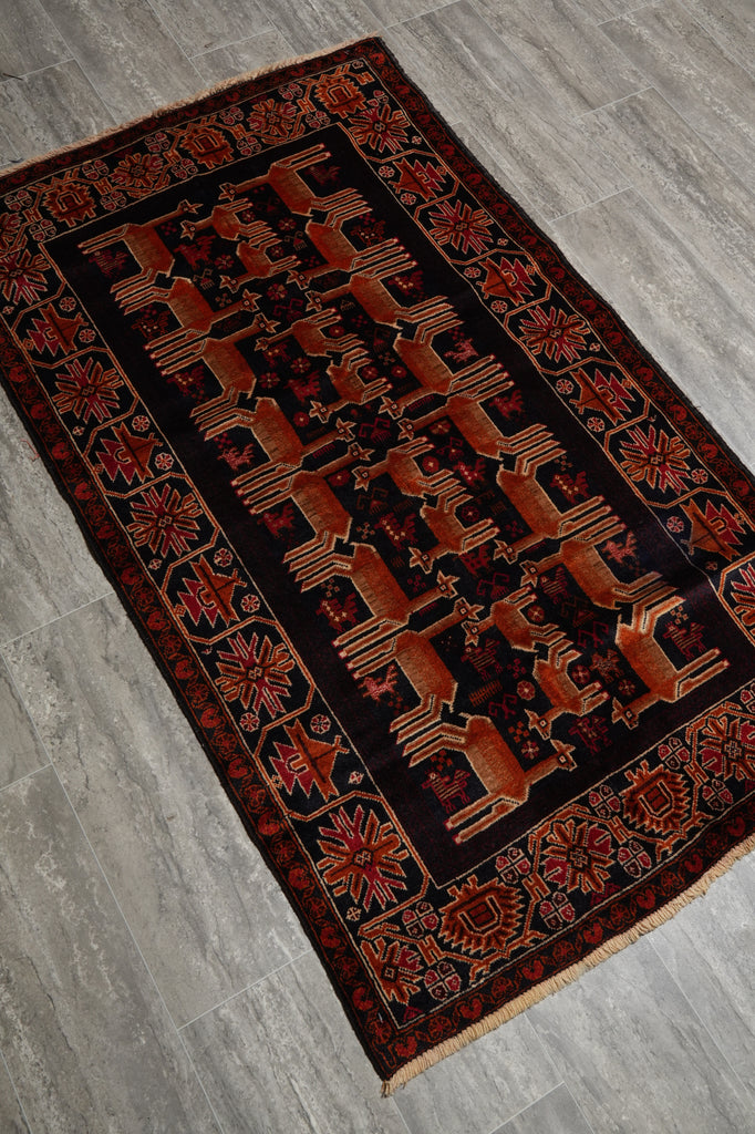 3 x 5.5 Tribal Afghan Rug Animal Motif #F-3226