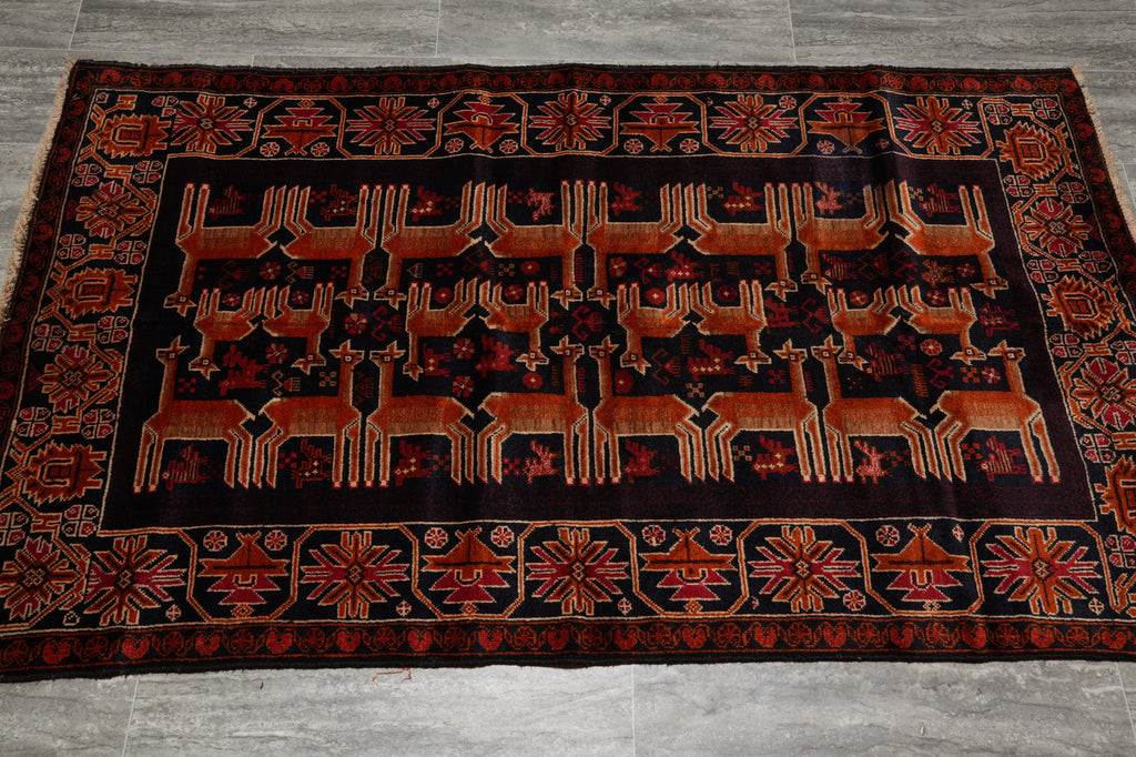3 x 5.5 Tribal Afghan Rug Animal Motif #F-3226