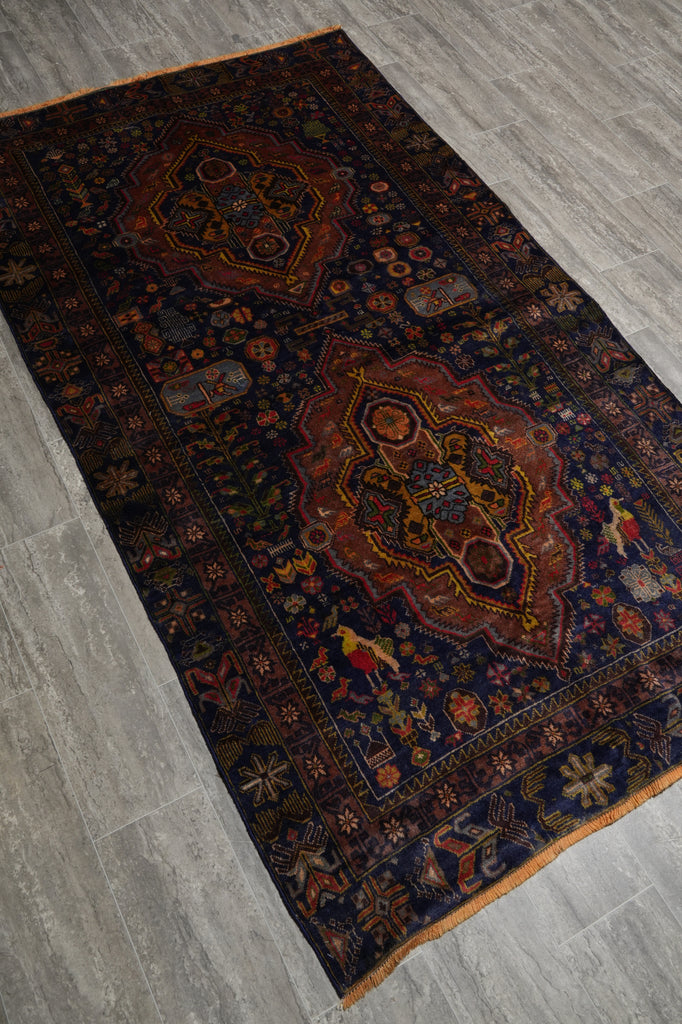 4 x 7.5 Tribal Love Birds Afghan Rug #F-3229
