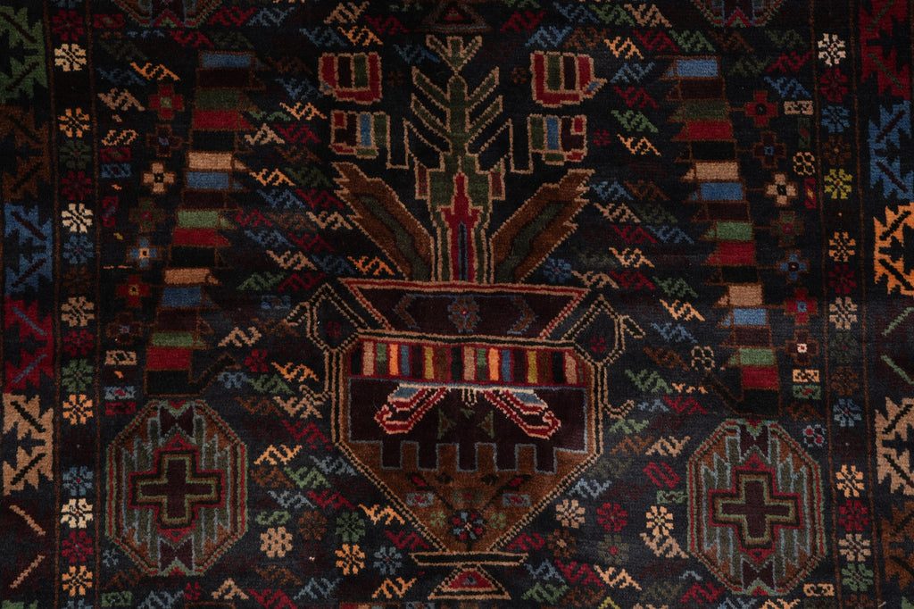 4 x 7 Black Wool Afghan Baluch Rug #F-3228