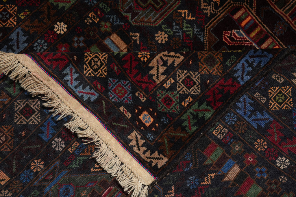 4 x 7 Black Wool Afghan Baluch Rug #F-3228