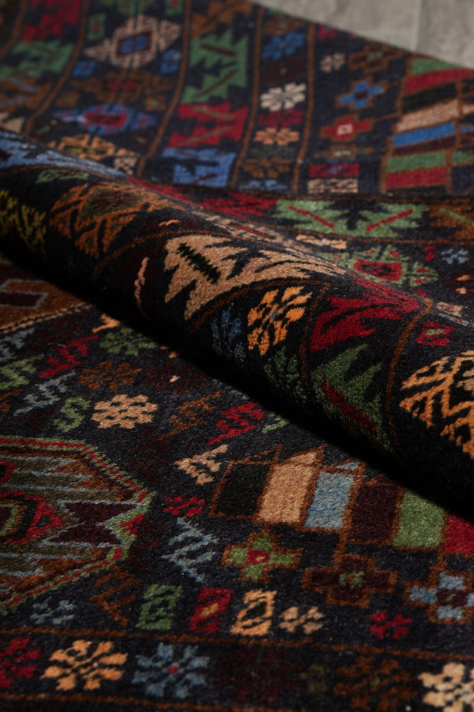 4 x 7 Black Wool Afghan Baluch Rug #F-3228