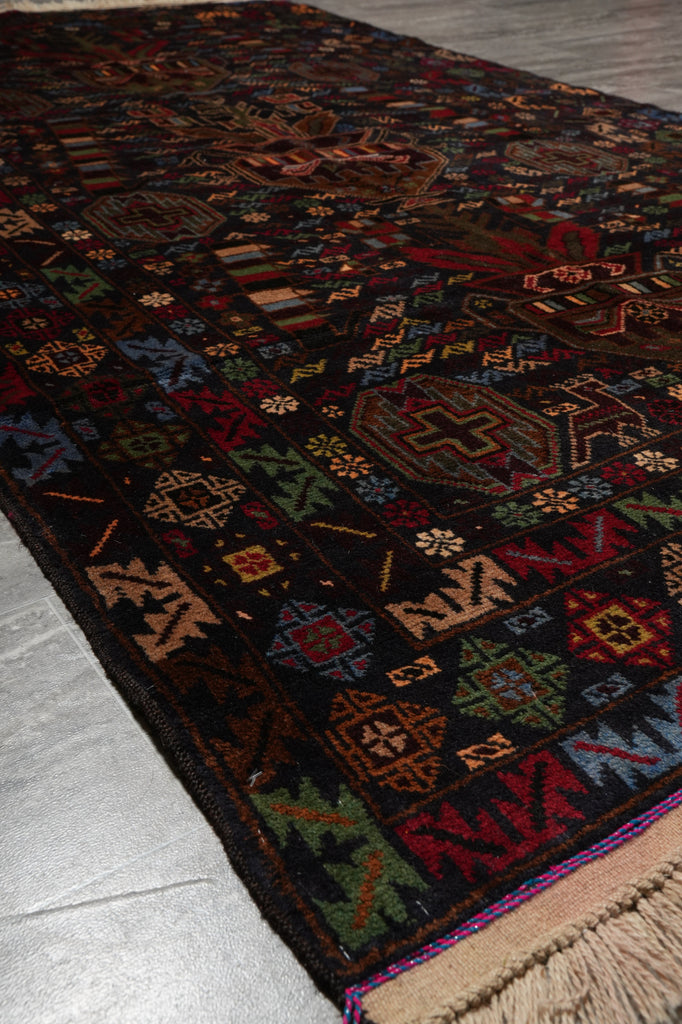 4 x 7 Black Wool Afghan Baluch Rug #F-3228