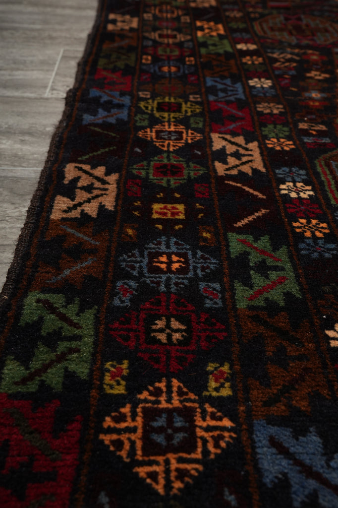 4 x 7 Black Wool Afghan Baluch Rug #F-3228