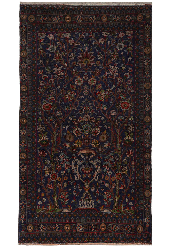 3.9 x 7 Tree of Life with Vase Tribal Afghan Wool Rug #F-3230