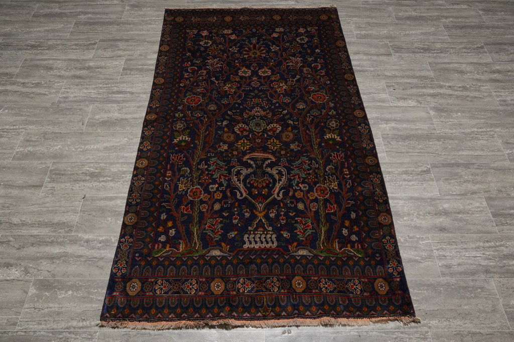 3.9 x 7 Tree of Life with Vase Tribal Afghan Wool Rug #F-3230
