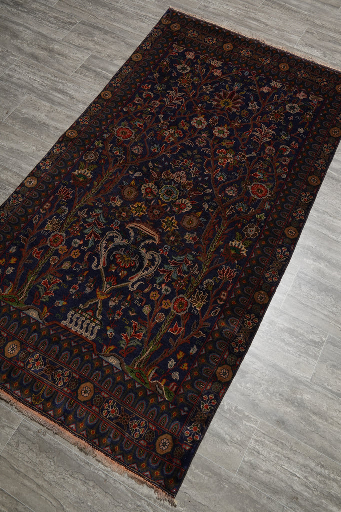 3.9 x 7 Tree of Life with Vase Tribal Afghan Wool Rug #F-3230