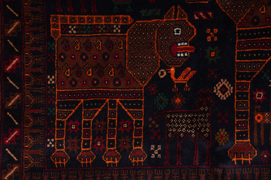 4 x 7 Handmade Wool Afghan Tribal Rug Art and Craft Animals #F-3233