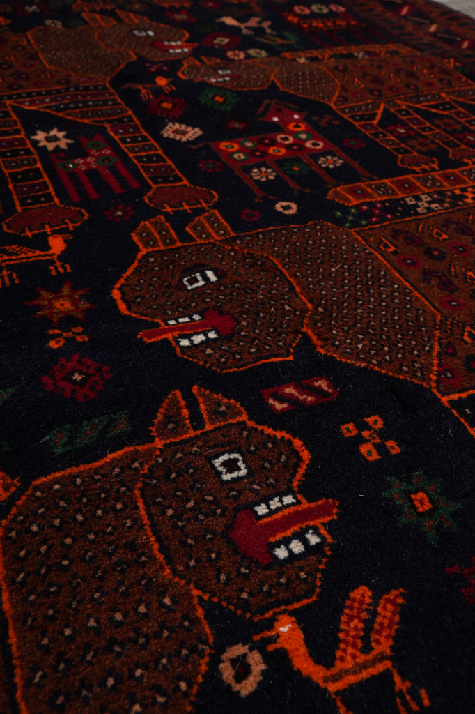 4 x 7 Handmade Wool Afghan Tribal Rug Art and Craft Animals #F-3233
