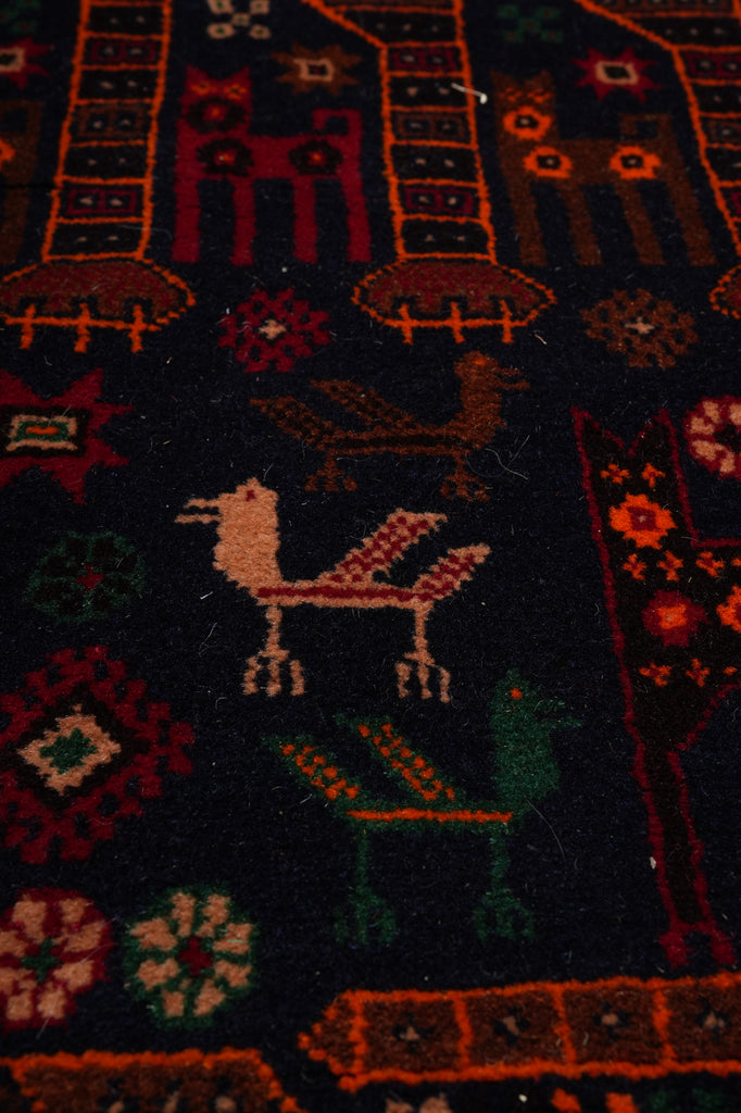 4 x 7 Handmade Wool Afghan Tribal Rug Art and Craft Animals #F-3233