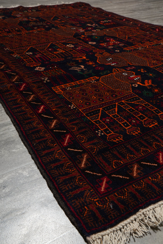 4 x 7 Handmade Wool Afghan Tribal Rug Art and Craft Animals #F-3233