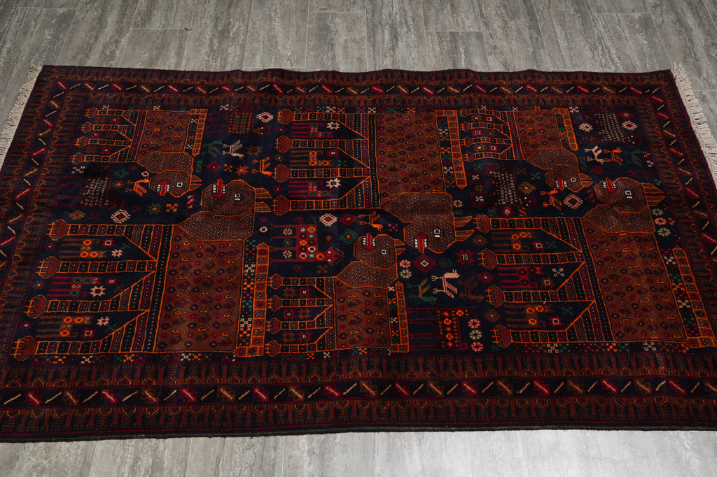 4 x 7 Handmade Wool Afghan Tribal Rug Art and Craft Animals #F-3233